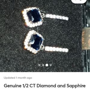 1/2 carat sapphire diamond earrings. Blue in color.